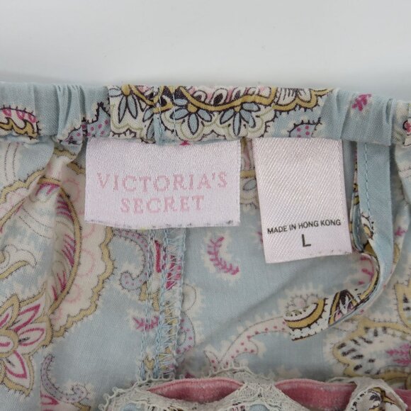 Victorias Secret Women Large Blue Paisley Scroll Crop PJ Pajama Pants Y2K 2003 - Picture 7 of 11